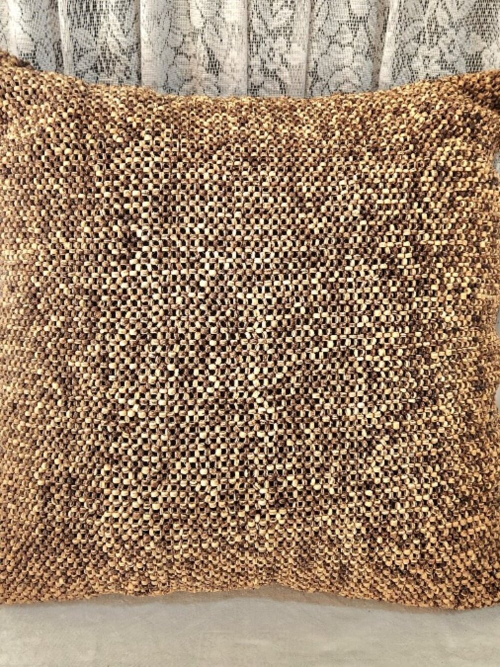 Lg Beaded Pillow, Shades of Brown/Tan 18" x 18"